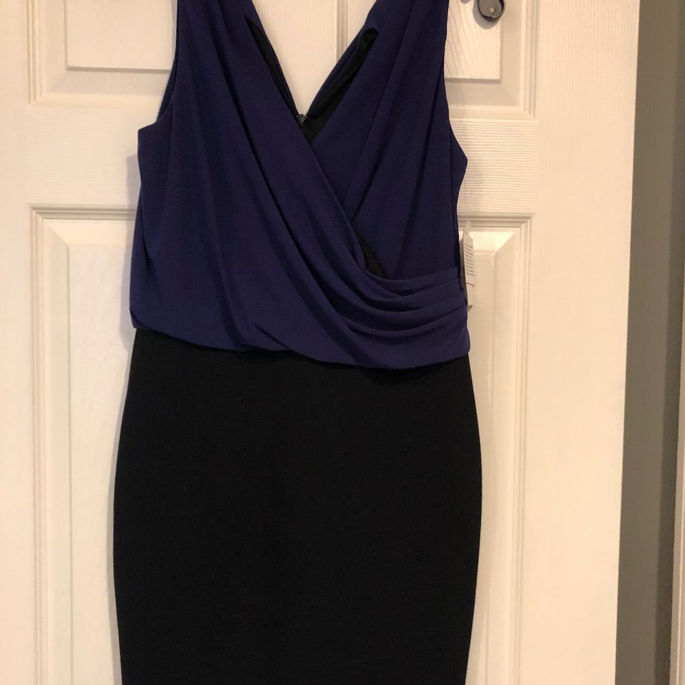 Aidan Mattox New Dress, Size 6, purple draped top with black skirt